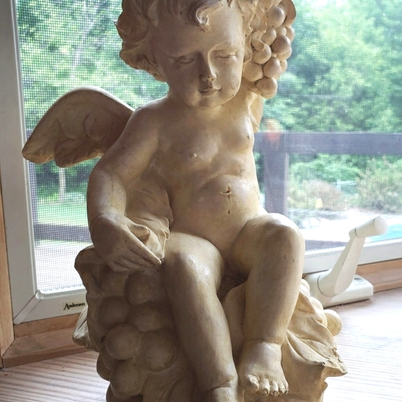 Cherub Angel Wings Statue sitting on Grapes & Leaves hidden door on bottom